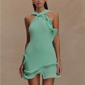 ISO - MESHKI CAPRICE HALTER KNIT MINI DRESS IN XS IN LAGOON COLOR